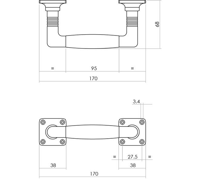Handgreep Ton basic 95/170mm op vierkant rozet nikkel/zwart