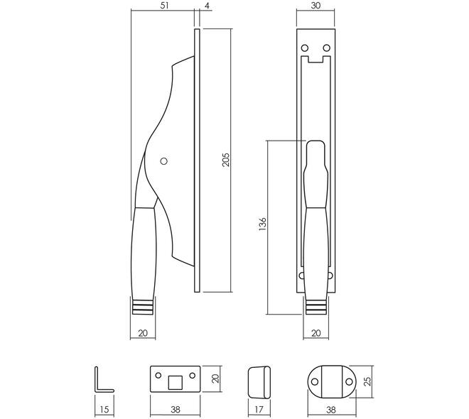 Set pomp-espagnolet Ton 222 inclusief stangenset 2x 1250mm nikkel/ebbenhout