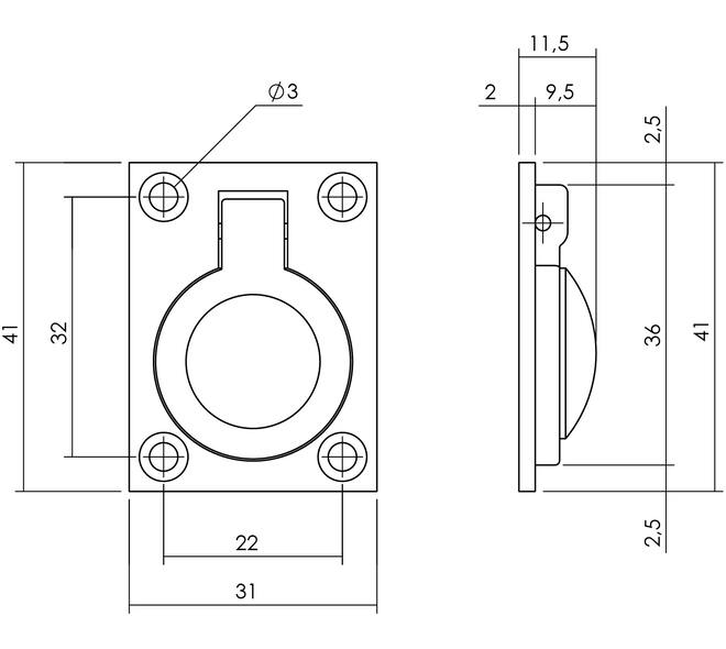 Luikring recht 41x31mm nikkel