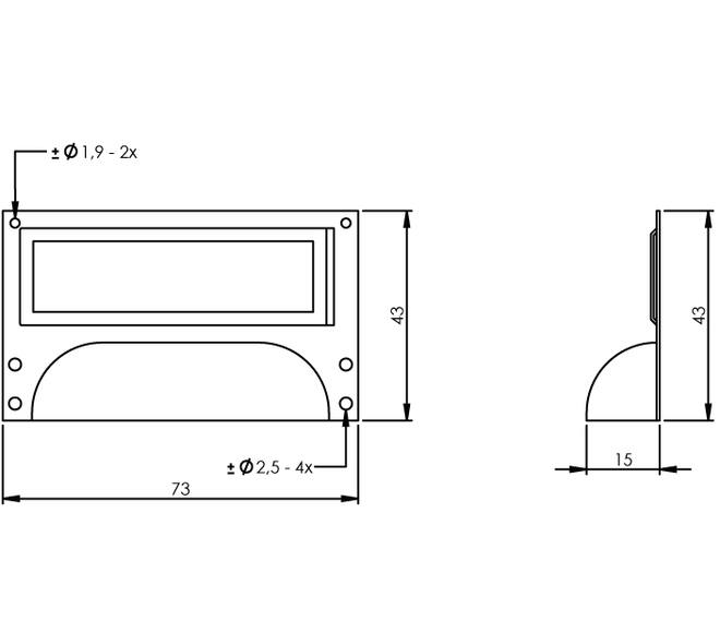 Etiketgreep 73 x 43mm nikkel
