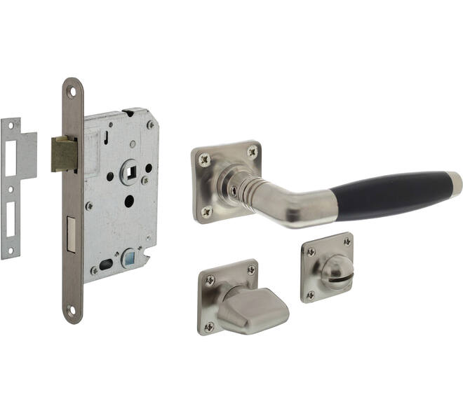 Set toiletslot 63/8 rvs met deurkruk Ton basic op rozet 38x38mm en WC-sluiting nikkel mat