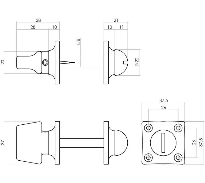 Set toiletslot 63/8 rvs met deurkruk Ton basic op rozet 38x38mm en WC-sluiting nikkel mat