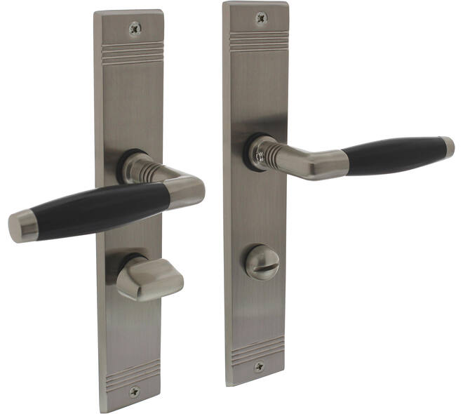 Deurkruk Ton basic met schild rechthoekig met rillen 235x43mm wc 63/8mm nikkel mat/ebbenhout