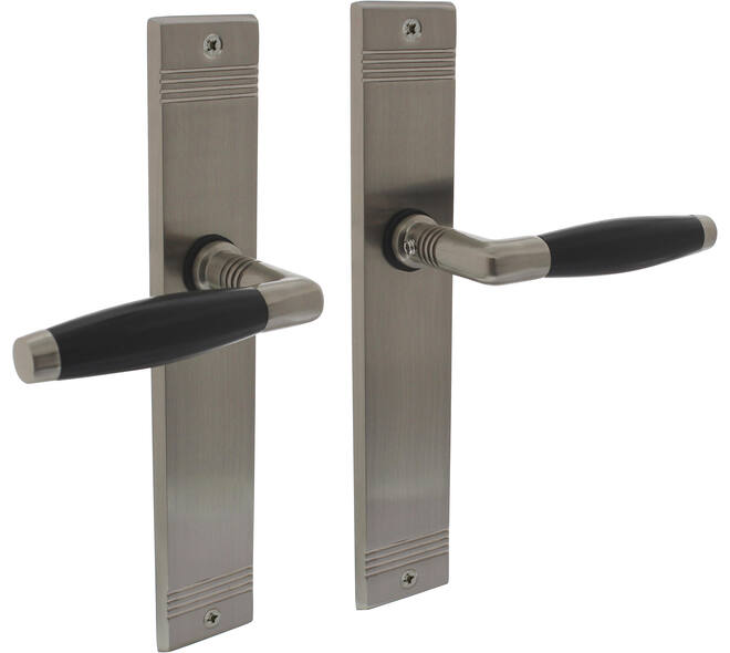 Deurkruk Ton basic met schild rechthoekig met rillen 235x43mm blind nikkel mat/zwart