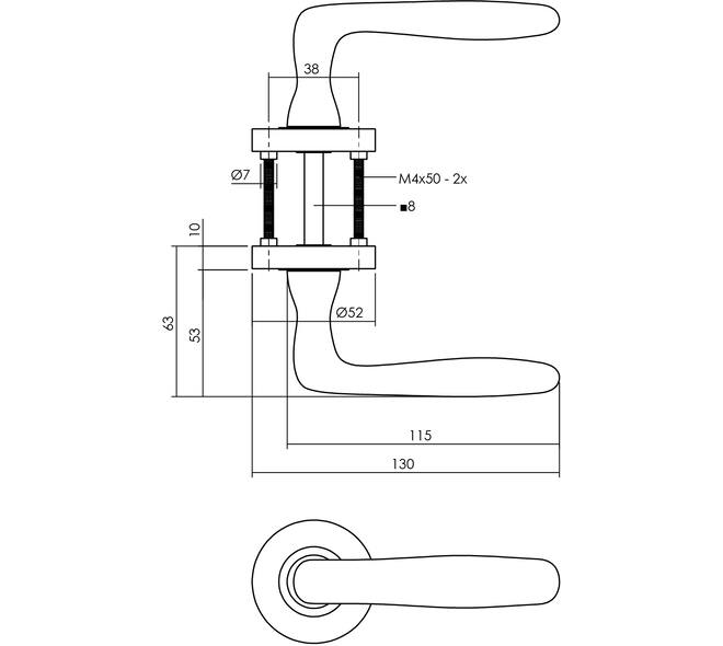 Deurkruk Bjorn op rozet verdekt ø52x10mm met nokken nikkel mat