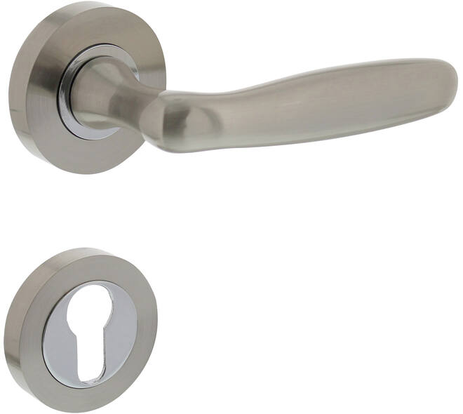 Deurkruk Bjorn op rozet verdekt ø52x10mm met nokken en cilinderrozetten nikkel mat