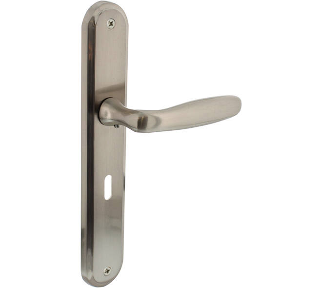 Deurkruk Bjorn op schild ovaal 242x43mm sleutelgat 56mm nikkel mat