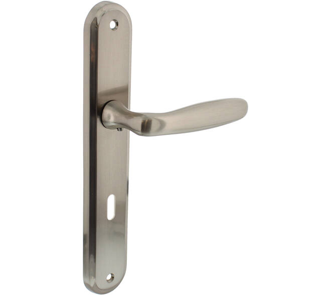 Deurkruk Bjorn op schild ovaal 242x43mm sleutelgat 72mm nikkel mat