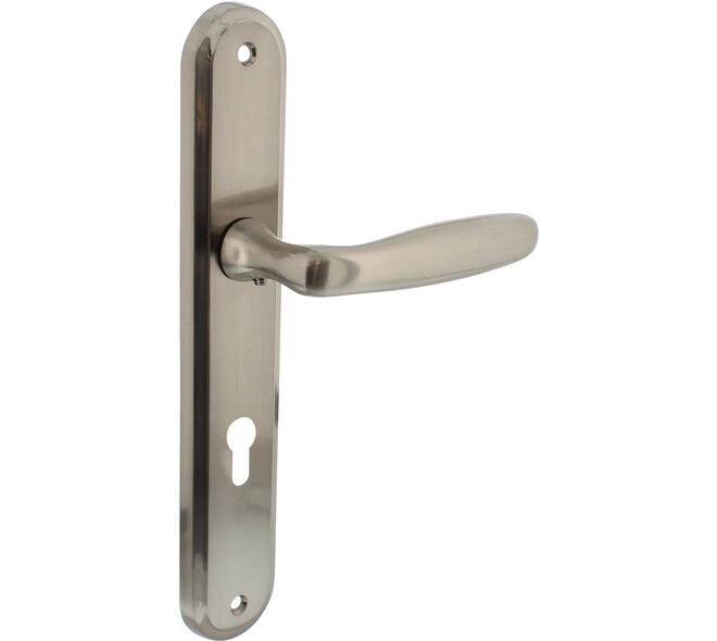 Deurkruk Bjorn op schild ovaal 242x43mm profielcilindergat 72mm nikkel mat
