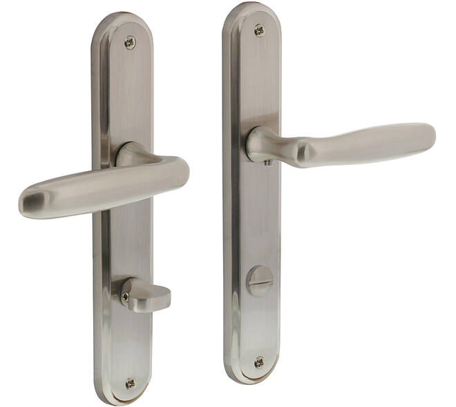 Deurkruk Bjorn op schild ovaal 242x43mm wc 78/8mm nikkel mat