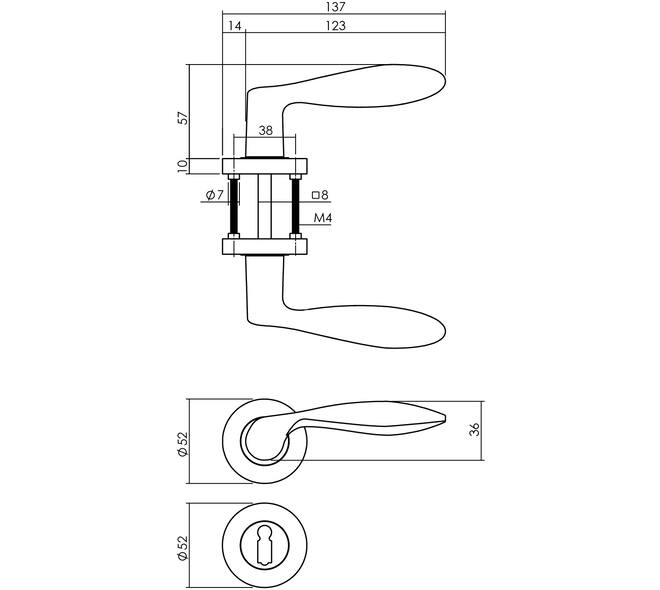 Deurkruk George op rozet verdekt ø52x10mm met nokken en sleutelrozetten nikkel mat