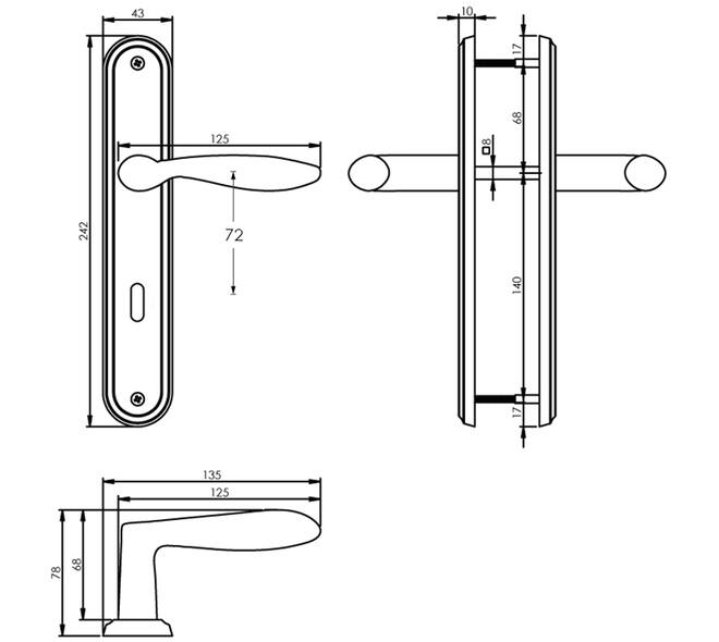 Deurkruk George op schild ovaal 242x43mm sleutelgat 72mm nikkel mat