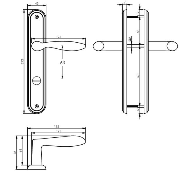 Deurkruk George op schild ovaal 242x43mm wc 63/8mm nikkel mat