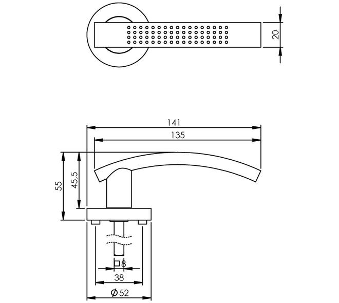 Deurkruk William op rozet verdekt ø52x10mm met nokken chroom/nikkel mat