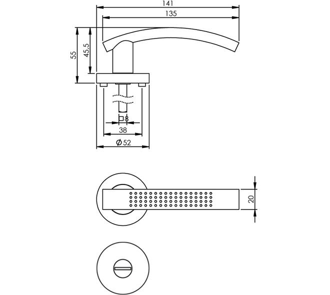 Deurkruk William op rozet verdekt ø52x10mm met nokken en WC-sluiting met stift 8x8mm chroom/nikkel mat