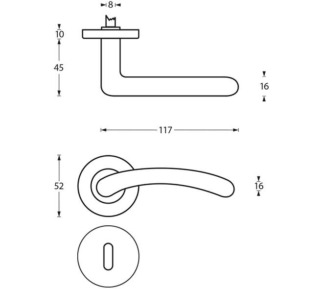 Deurkruk Marieke op rozet verdekt ø52x10mm met nokken en sleutelrozetten chroom/nikkel mat