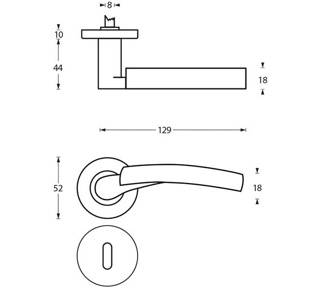Deurkruk Bryan op rozet verdekt ø52x10mm met nokken en sleutelrozetten chroom/nikkel mat