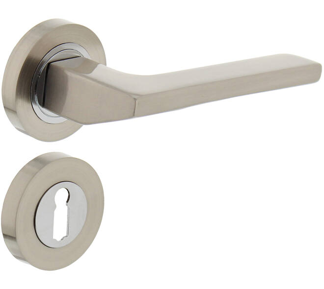 Deurkruk Ben op rozet verdekt ø52x10mm met nokken en sleutelrozetten chroom/nikkel mat