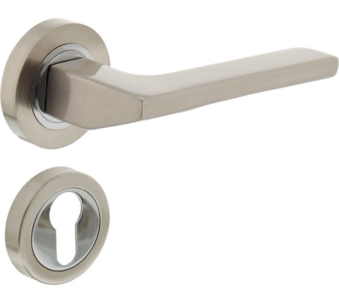 Deurkruk Ben op rozet verdekt ø52x10mm met nokken en cilinderrozetten chroom/nikkel mat