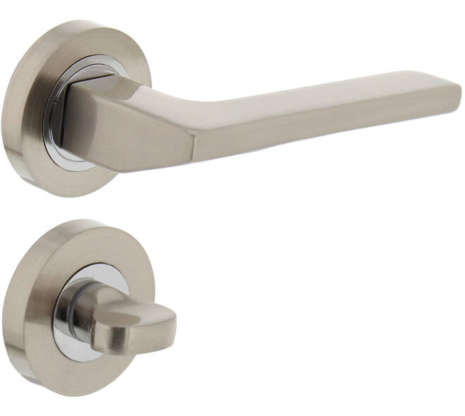 Deurkruk Ben op rozet verdekt ø52x10mm met nokken en WC-sluiting met stift 8x8mm chroom/nikkel mat