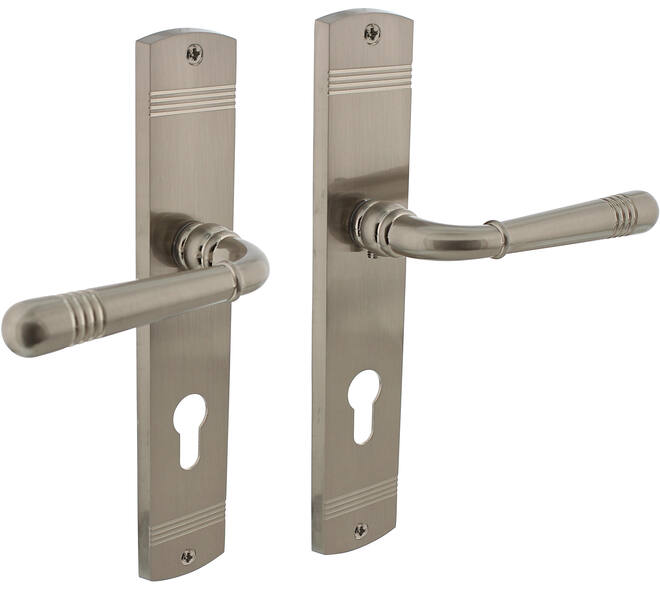Deurkruk Helena op schild afgerond 235x45mm profielcilindergat 72mm nikkel mat