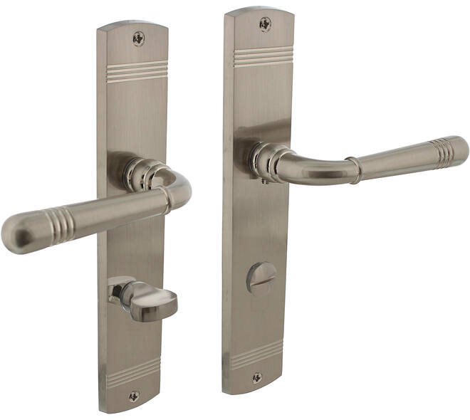 Deurkruk Helena op schild afgerond 235x45mm wc 78/8mm nikkel mat