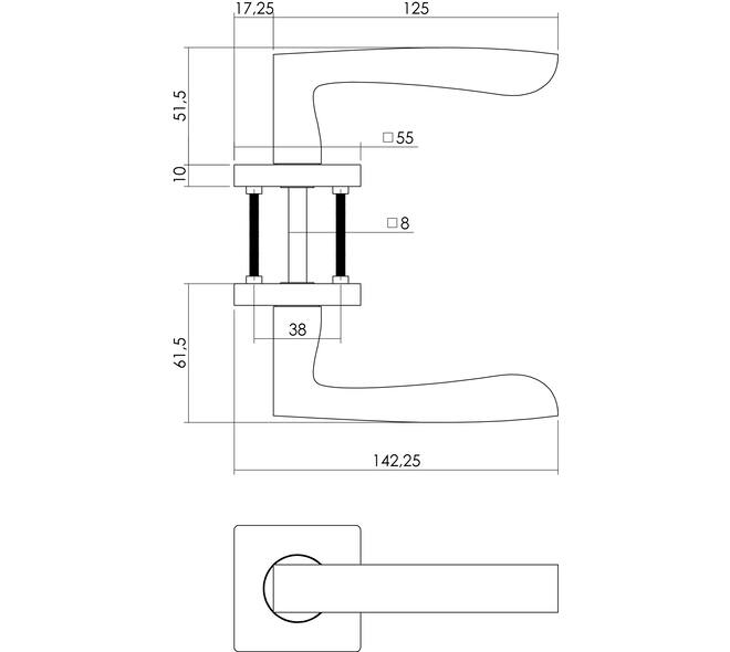 Deurkruk Dean op rozet verdekt 55x55x10mm met nokken chroom/nikkel mat