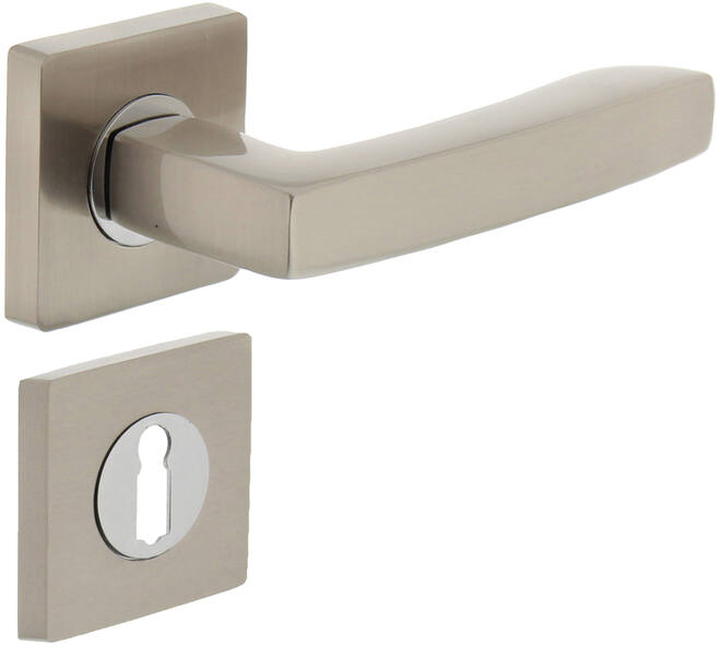 Deurkruk Dean op rozet verdekt 55x55x10mm met nokken en sleutelrozetten chroom/nikkel mat