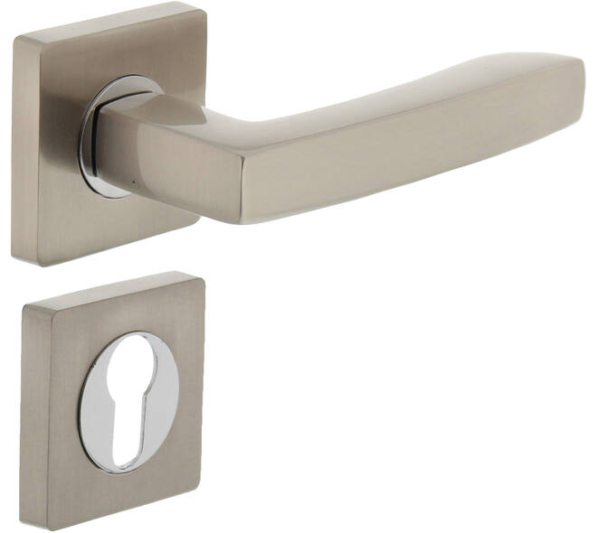 Deurkruk Dean op rozet verdekt 55x55x10mm met nokken en cilinderrozetten chroom/nikkel mat
