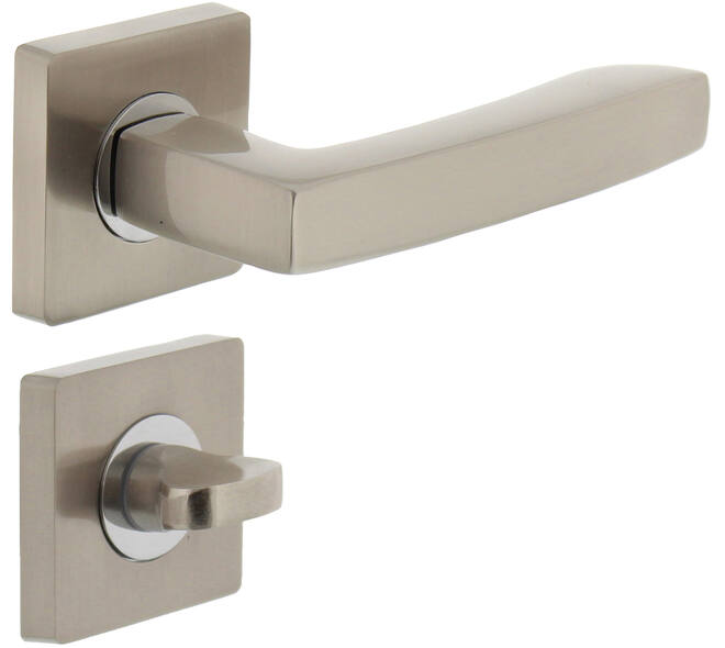 Deurkruk Dean op rozet verdekt 55x55x10mm met nokken en WC-sluiting met stift 8x8mm chroom/nikkel mat