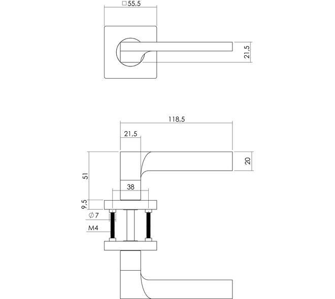 Deurkruk Ben op rozet verdekt 55x55x10mm met nokken chroom/nikkel mat
