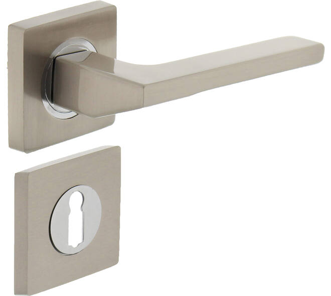 Deurkruk Ben op rozet verdekt 55x55x10mm met nokken en sleutelrozetten chroom/nikkel mat