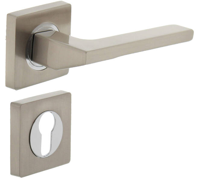 Deurkruk Ben op rozet verdekt 55x55x10mm met nokken en cilinderrozetten chroom/nikkel mat