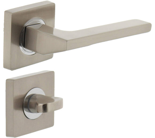 Deurkruk Ben op rozet verdekt 55x55x10mm met nokken en WC-sluiting met stift 8x8mm chroom/nikkel mat