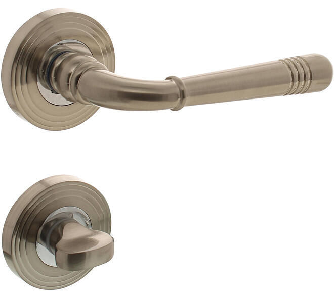 Deurkruk Helena op rozet verdekt met rillen ø55x10mm met nokken en WC-sluiting met stift 8x8mm chroom/nikkel mat