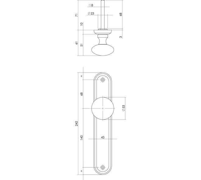 Knopschild ovaal 242x43x10mm met vaste knop paddenstoel en wisselstift blind nikkel mat