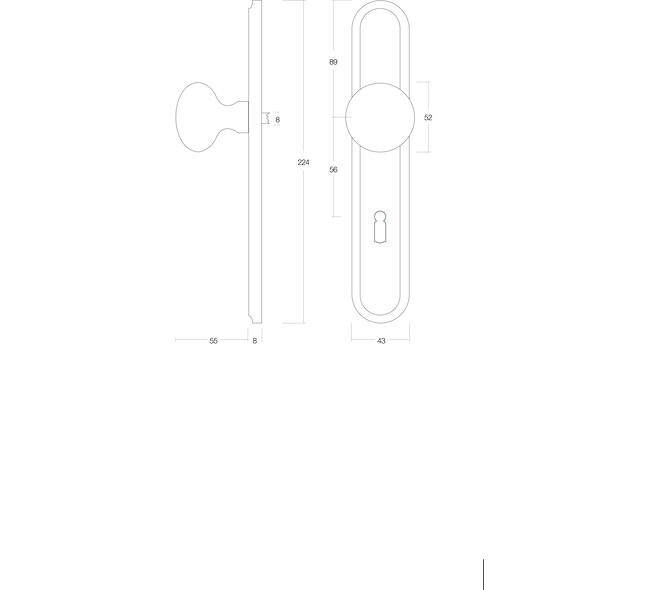 Knopschild ovaal 242x43x10mm met vaste knop paddenstoel en wisselstift sleutelgat 56mm nikkel mat