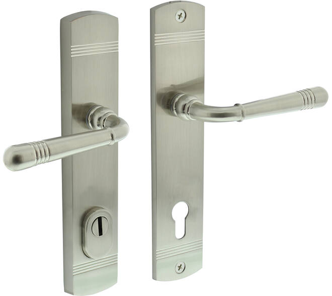 Achterdeurbeslag Helena 239x50mm kruk/kruk profielcilindergat 92mm met kerntrekbeveiliging nikkel mat