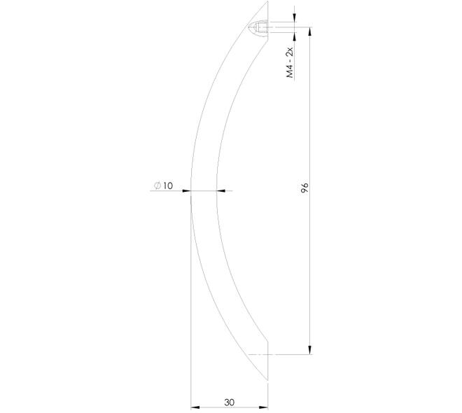 Draadgreep gebogen ø10 x 96mm nikkel mat