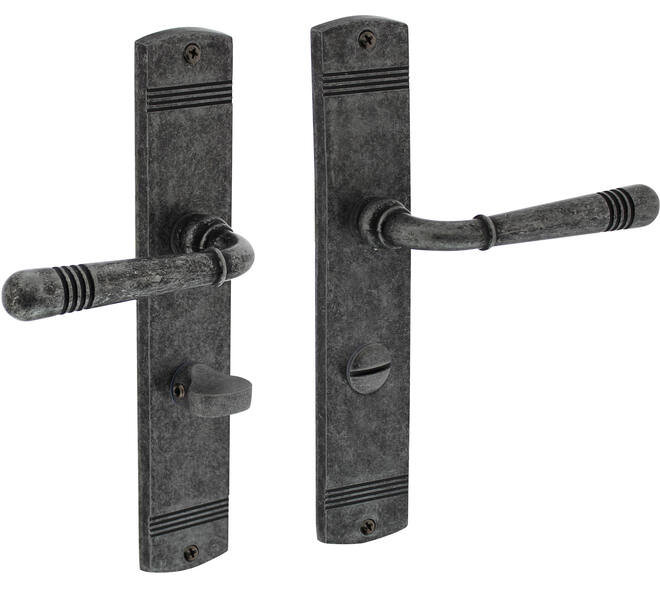 Deurkruk Helena op schild afgerond 235x45mm wc 63/8mm oud grijs