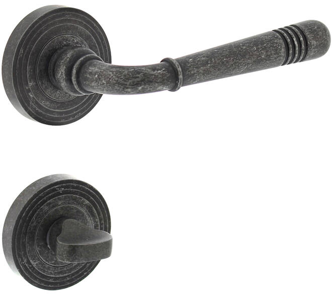 Deurkruk Helena op rozet verdekt met rillen ø55x10mm met nokken en WC-sluiting met stift 8x8mm oud grijs