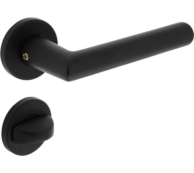 Deurkruk Broome met rozet verdekt ø50x7mm met nokken en WC-sluiting met stift 8x8mm zwart