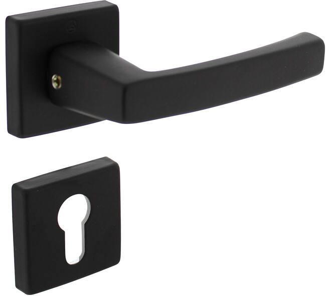 Deurkruk Moora met rozet verdekt 50x50x10mm met nokken en cilinderrozetten zwart