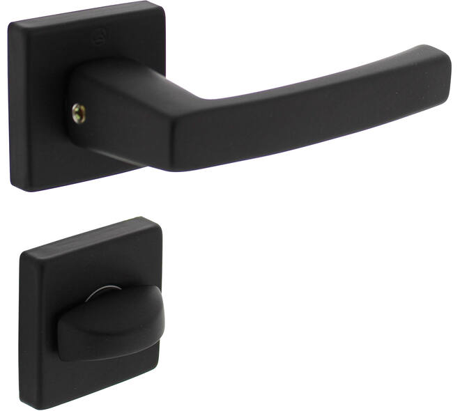 Deurkruk Moora met rozet verdekt 50x50x10mm met nokken en WC-sluiting met stift 8x8mm zwart