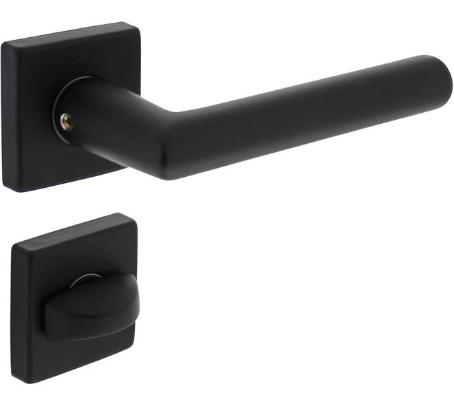 Deurkruk Broome met rozet verdekt 50x50x10mm met nokken en WC-sluiting met stift 8x8mm zwart
