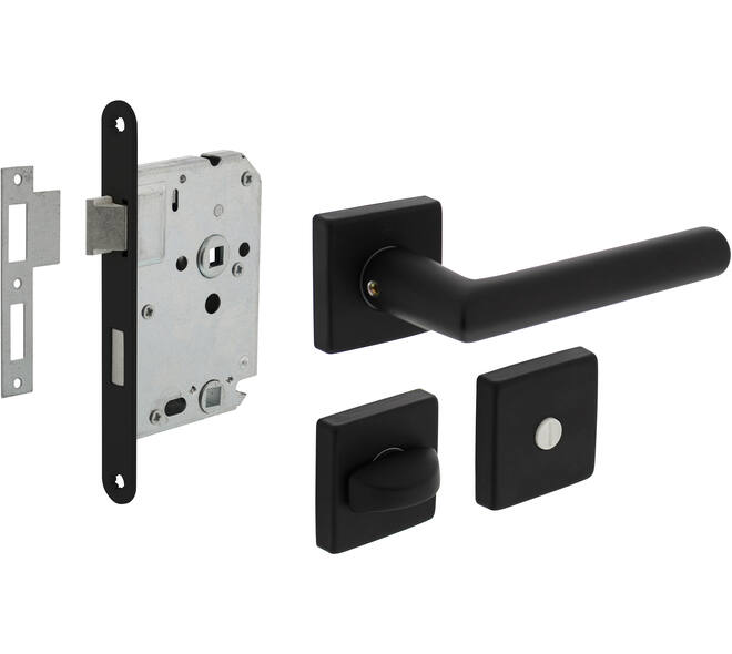 Set toiletslot 63/8mm zwart met deurkruk Broome op rozet 50x50mm en WC-sluiting zwart