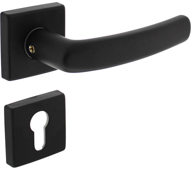 Deurkruk Denham met rozet verdekt 50x50x10mm met nokken en cilinderrozetten zwart