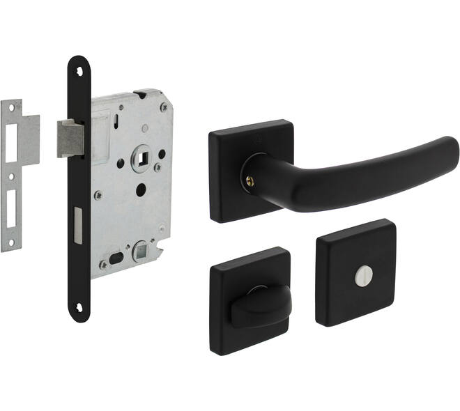 Set toiletslot 63/8mm zwart met deurkruk Denham op rozet 50x50mm en WC-sluiting zwart