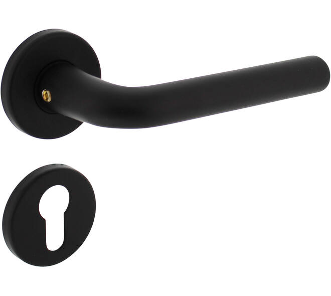 Deurkruk Derby met rozet verdekt ø50x7mm met nokken en cilinderrozetten zwart