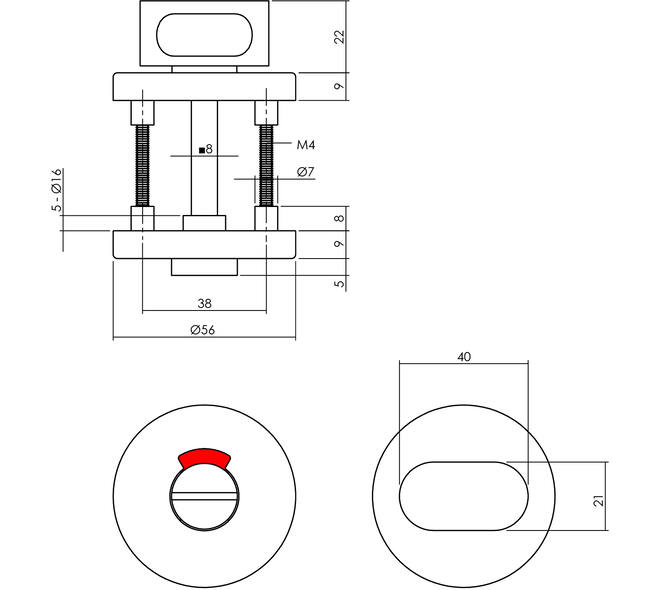 WC-sluiting verdekt ø56x9mm met nokken en stift 8x8mm zwart